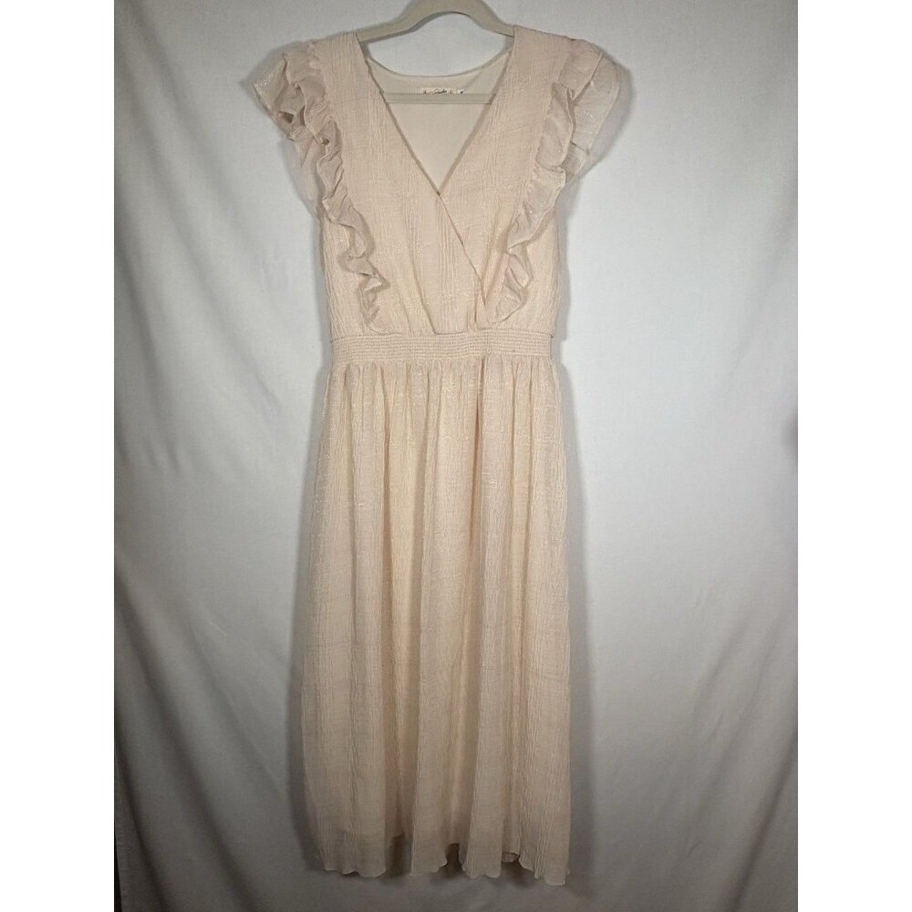 MAGNOLIA BOUTIQUE Midi Dress Ruffles‎ Ivory Cottagecore Farmhouse Size Medium